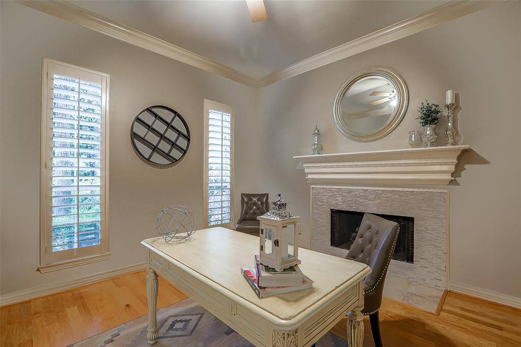 An executive office with a fireplace!