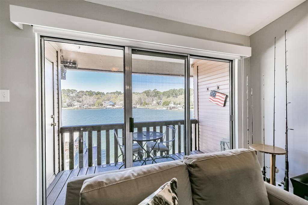 Views of the cover from living room & kitchen through glass sliders