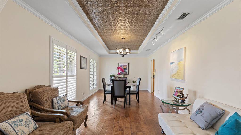 Custom tin ceiling in formal dining.