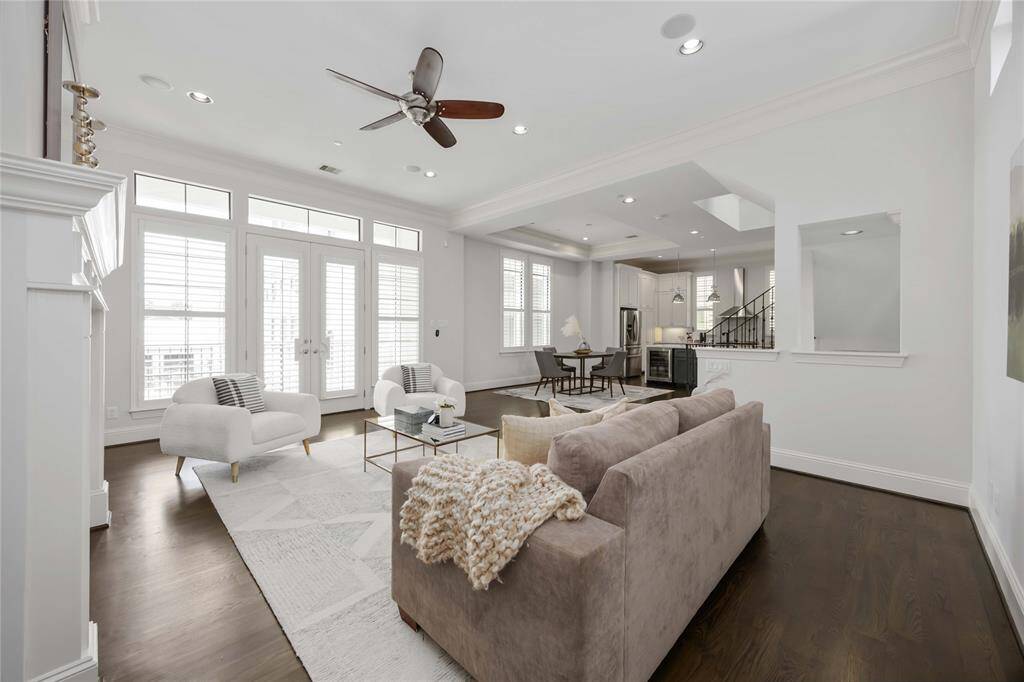 The living room opens to the dining room and then the kitchen, making this an ideal open layout perfect for hosting get-togethers.
