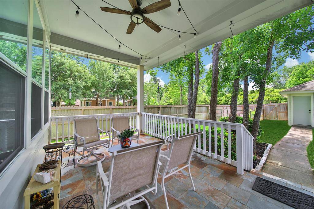 Relax under the covered patio while enjoying peaceful sunsets