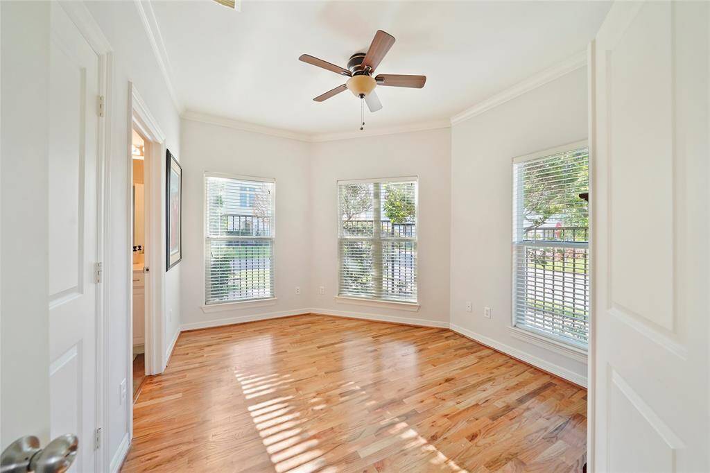 There are two secondary bedrooms and a full bath on the first floor to accommodate  guests and still have another room for an office/study or a flex room.