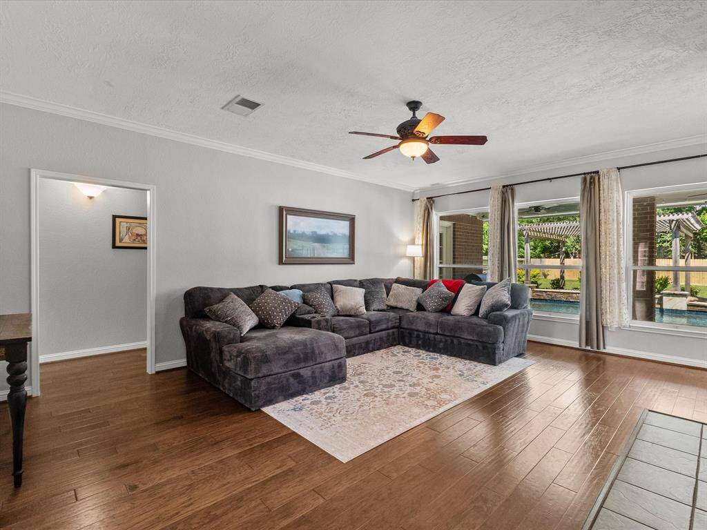 Plenty of natural light with a view of the pool.
