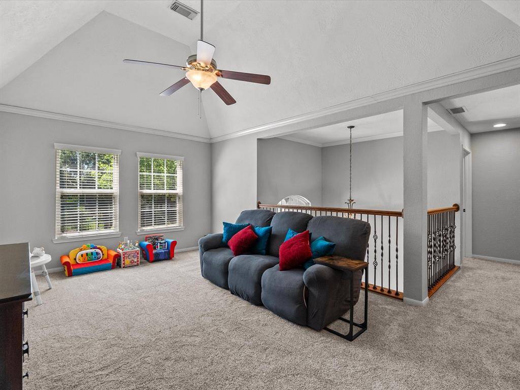 Spacious flex space for playroom, game room or media lounge.