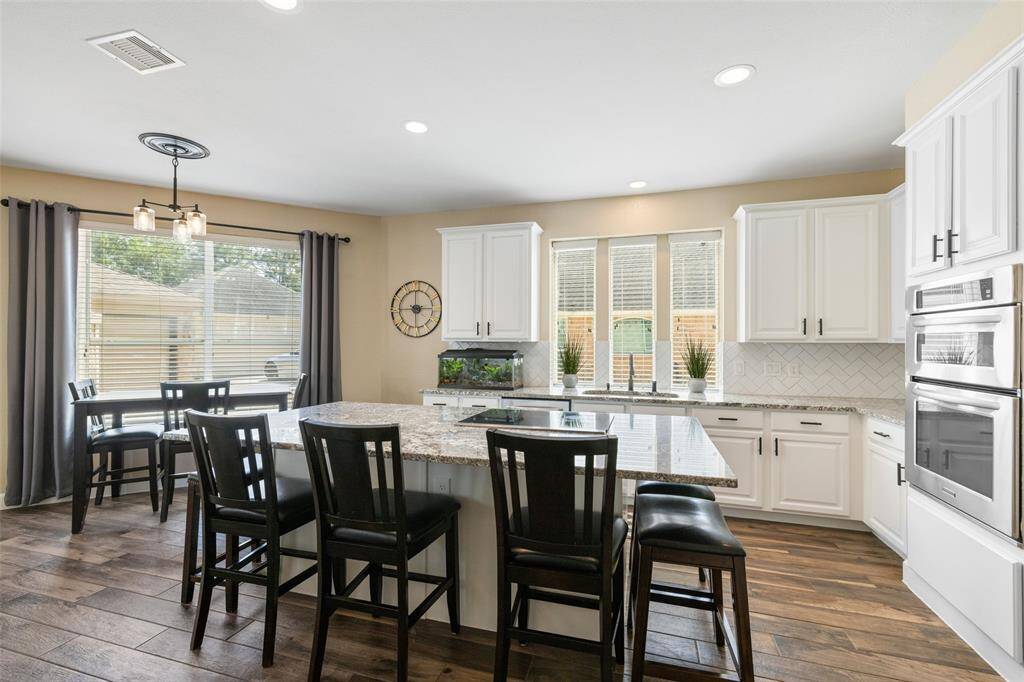 A view of the kitchen from the living room.