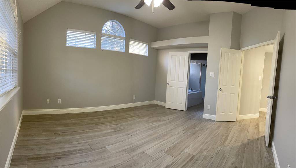 Master bedroom with gray paint