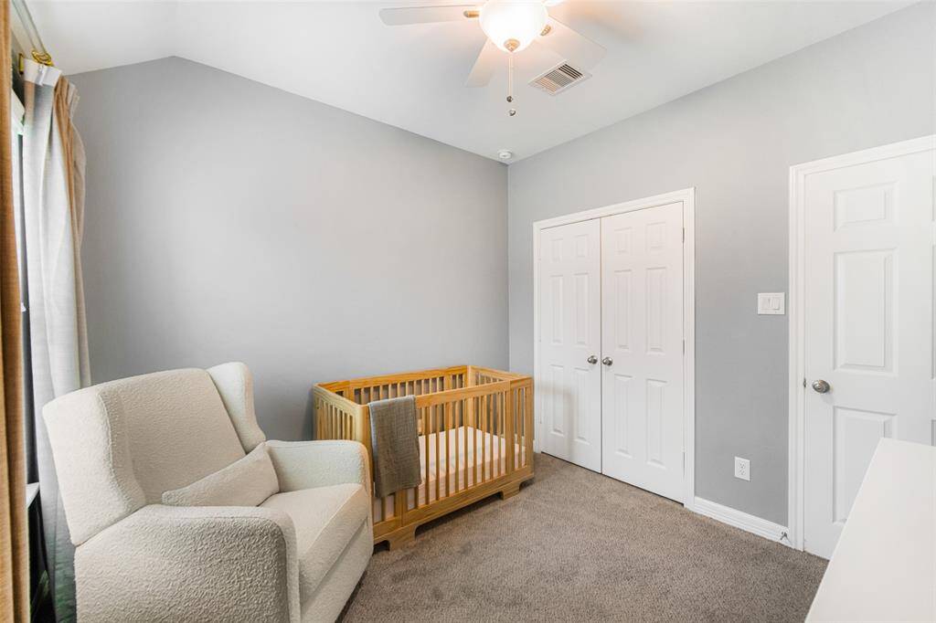 The room has a double-door closet and a recently installed ceiling fan.