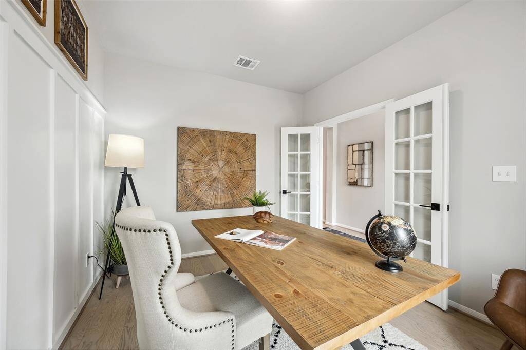 Private home office with French doors