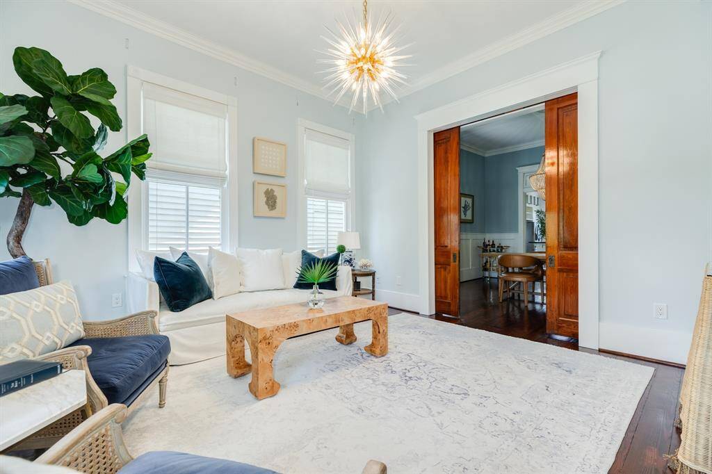Living Room with Original Pocket Doors