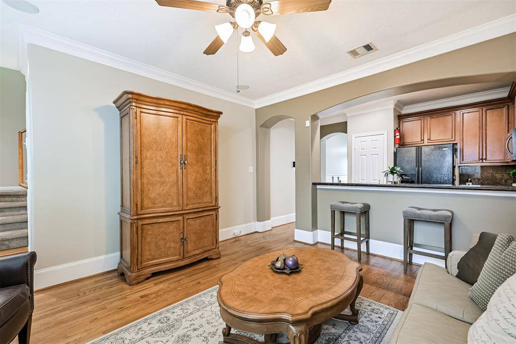 Kitchen overlooks living