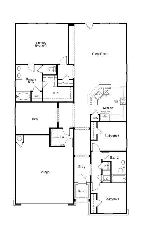 This floor plan features 3 bedrooms, 2 full baths, and over 2,000 square feet of living space.