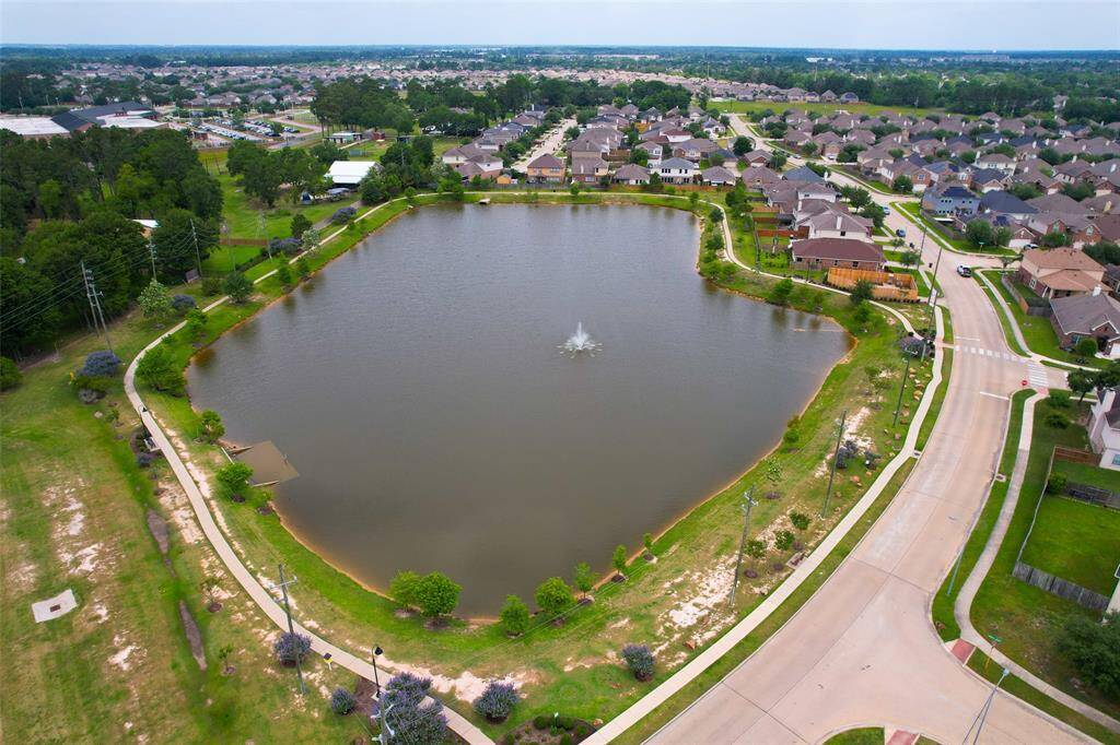 Aerial view of community lake