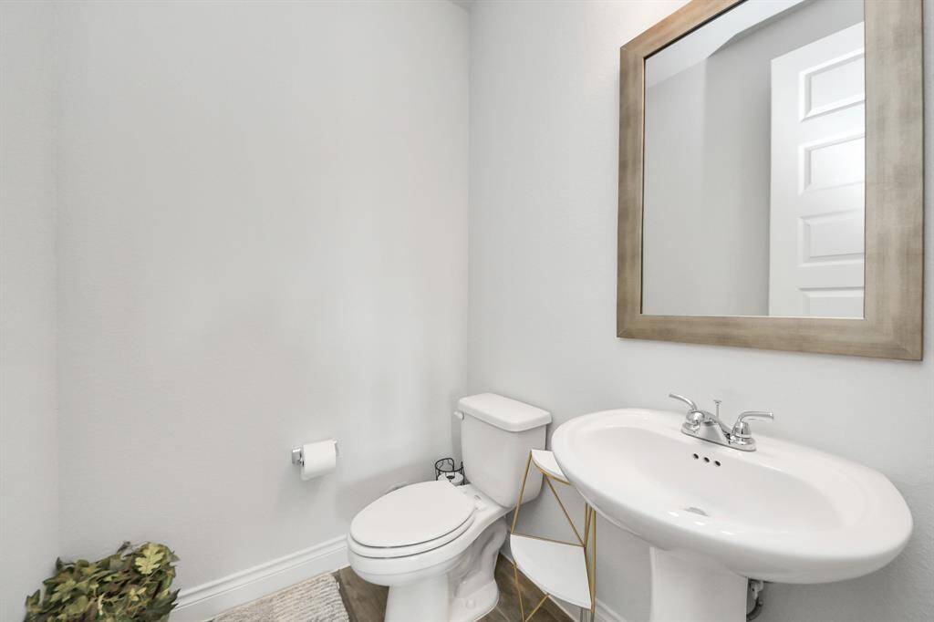 A powder bathroom is located on the first floor of the home.