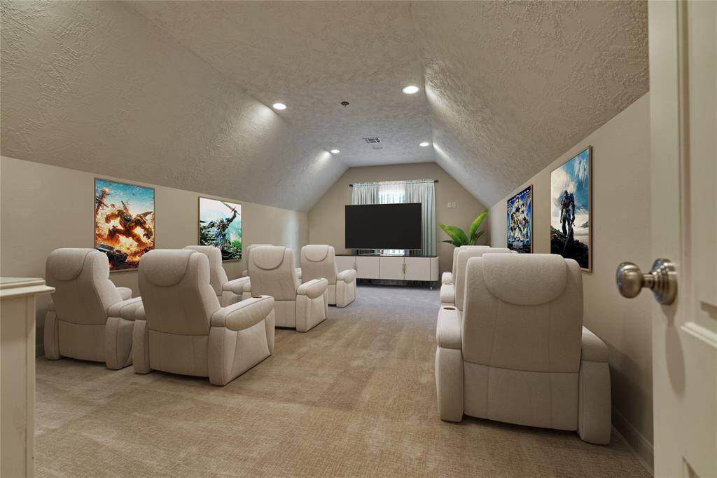 A flex space that can be used as an additional game room, home gym or simply for storage. (Virtually staged as a media room)