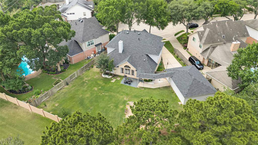 Aerial view highlights the expansive backyard.