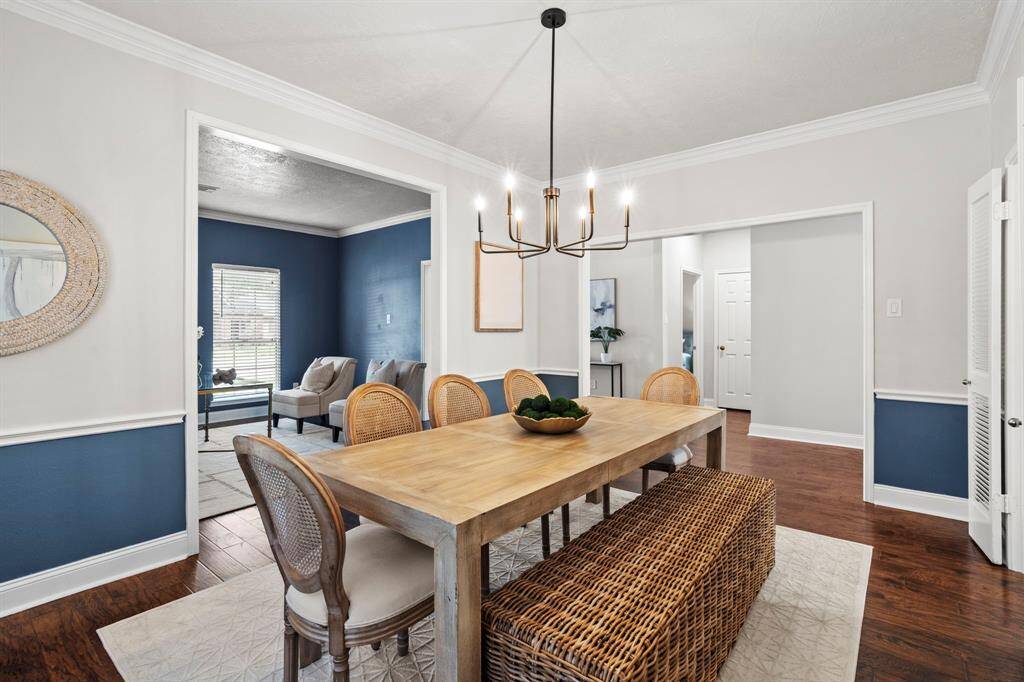 This elegant dining area sits between the foyer and office, creating a seamless flow for gatherings and everyday meals in a space that feels both refined and welcoming.