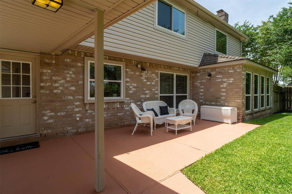 Patio area with shaded seating space