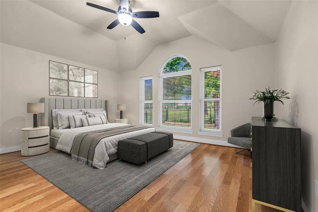 A private oasis.  Primary bedroom virtually staged.
