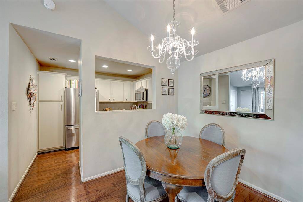 Elegant dining room with direct access to the kitchen.