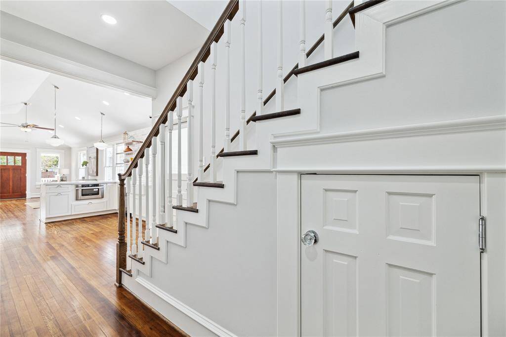 Our "Harry Potter" closet under the stairs is perfect for Holiday decorations, other seasonal items, luggage, and vacuum cleaner.