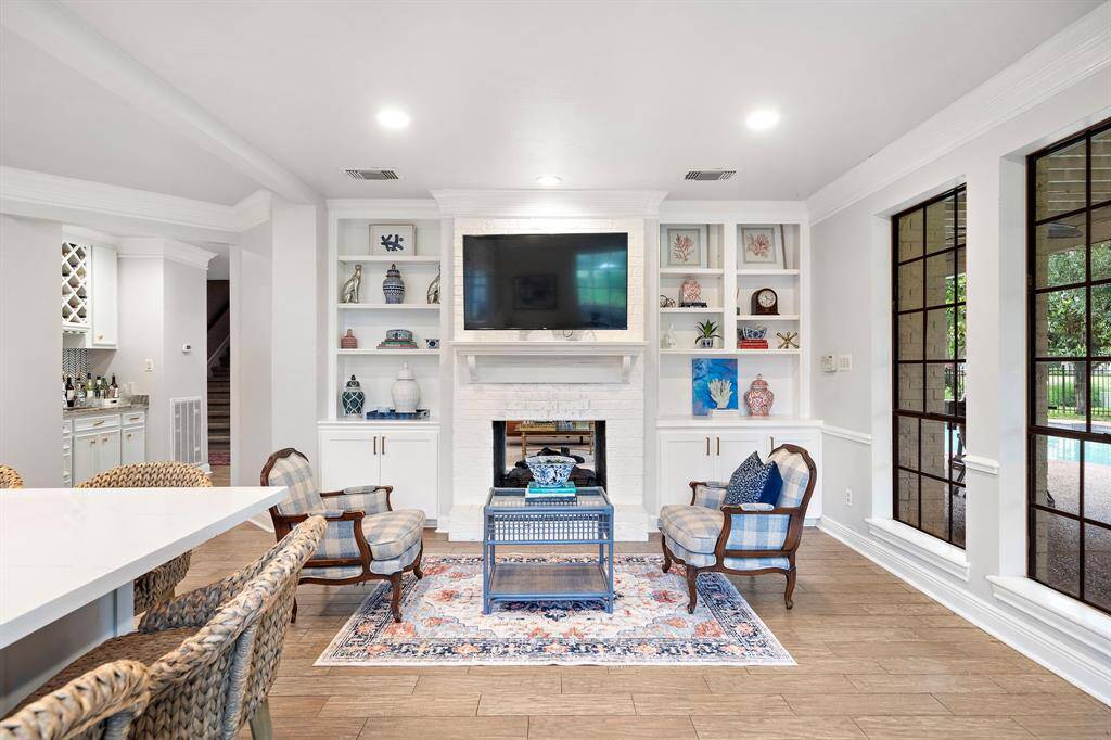 The fireplace was resurfaced to give it an updated look and feel.