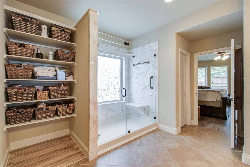 Large Walk in shower with built in storage
