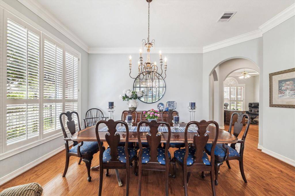 The formal dining room is spacious and perfect for the most elegant entertaining or the most casual dining.