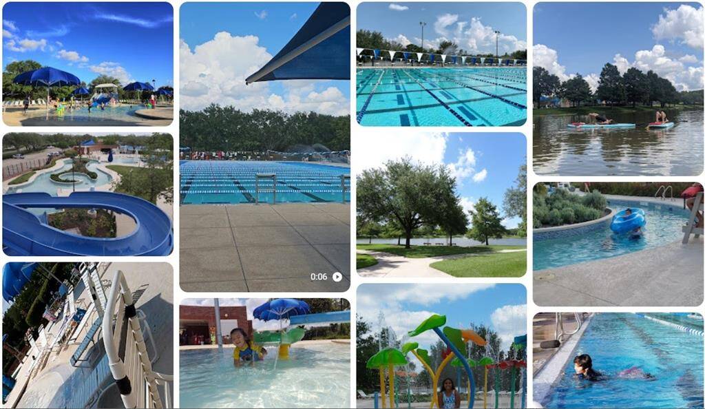 Aquatic Center & Pools. Other Amenities include Tennis & Pickleball Courts, Heritage Colony Clubhouse, Oyster Creek Boathouse, Parks & Trails, and Neighborhood Pools