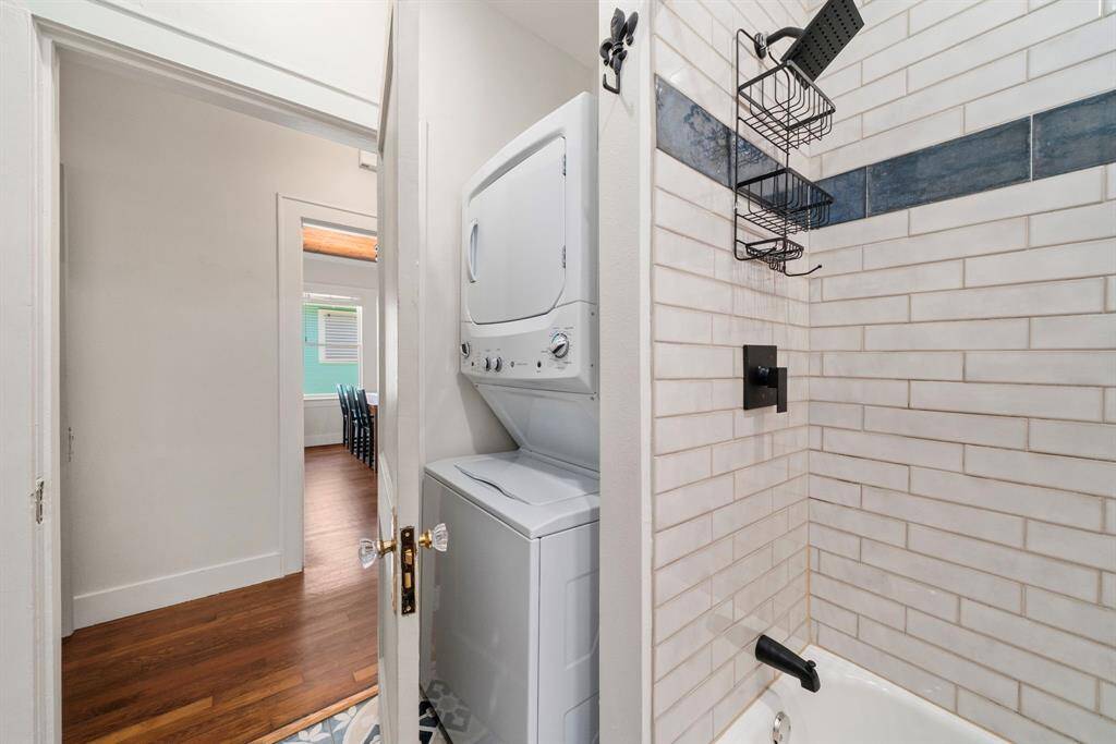 Designer tile in family bath.