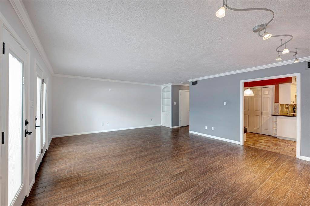 Family room viewed from another angle towards kitchen