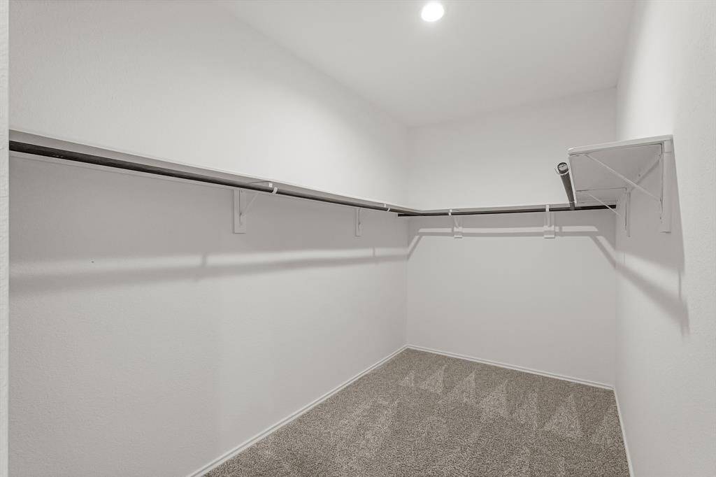 The primary suite includes a spacious walk-in closet with plush carpet!