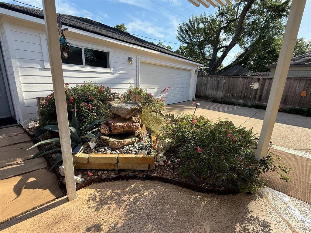 Scenic fountain and garden.