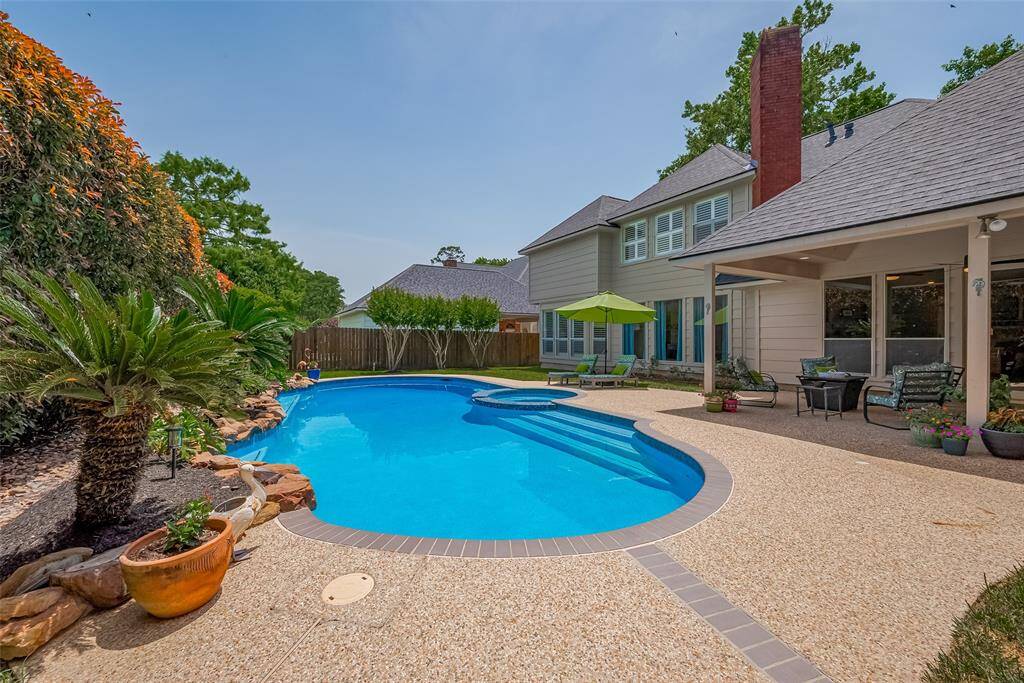 Plenty of deck space to spread out.  Pool resurfaced recenlty with "Sparkle Quartz" along with updated tile and coping.