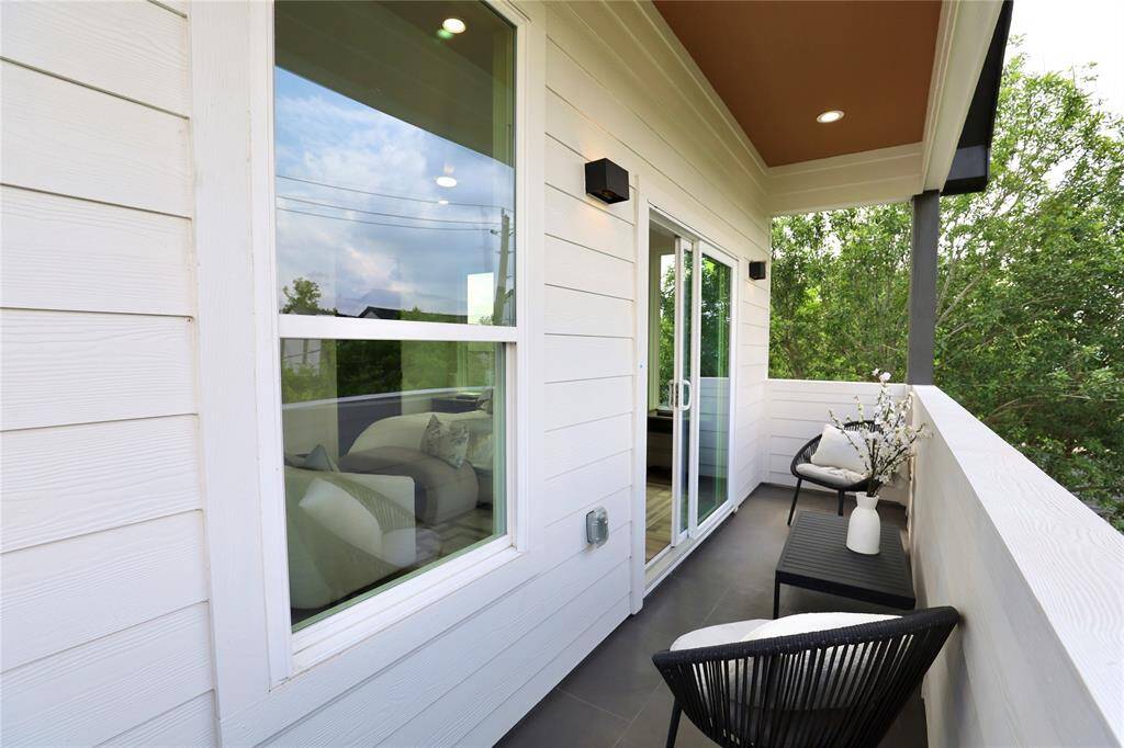 Private Primary suite balcony with a cedar ceiling and space for your patio set.