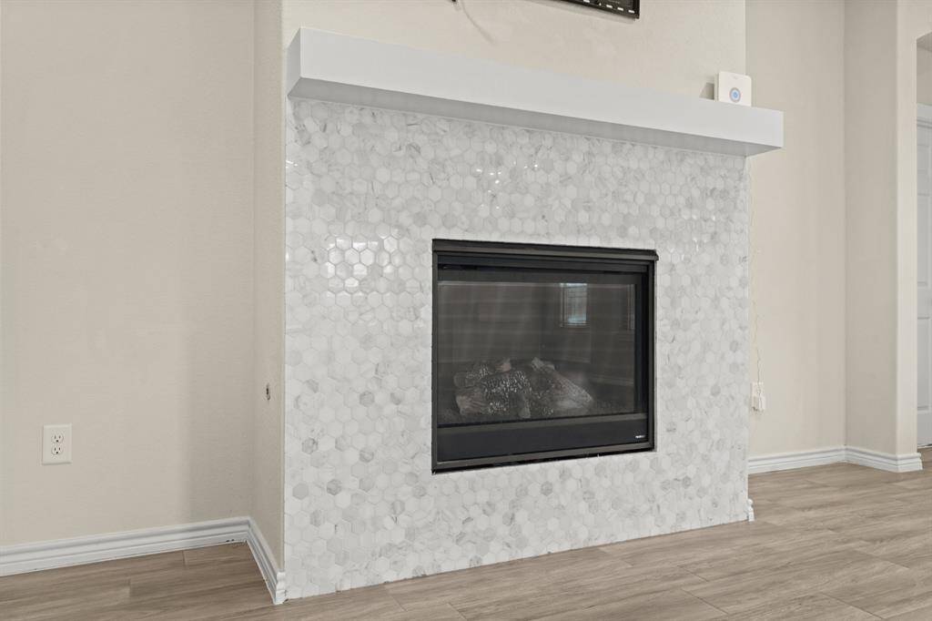 mosaic fireplace in family room