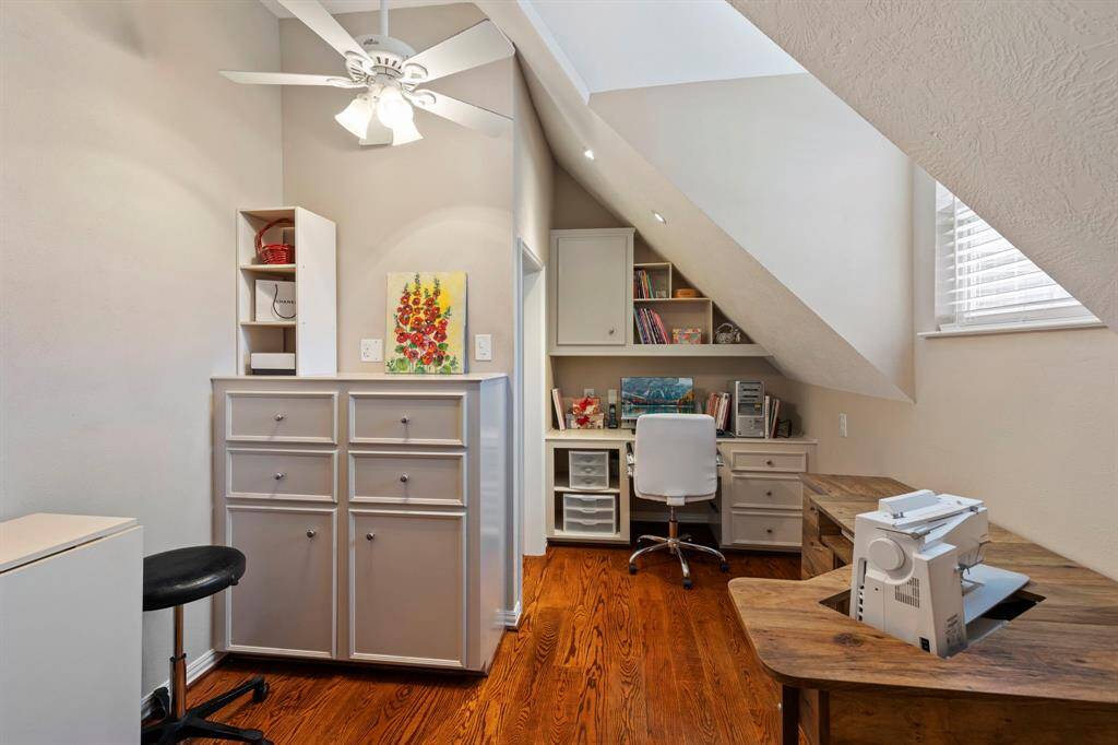 Hidden treasure...Currently a sewing room/desk area with built ins for additional storage.  Make it your on!