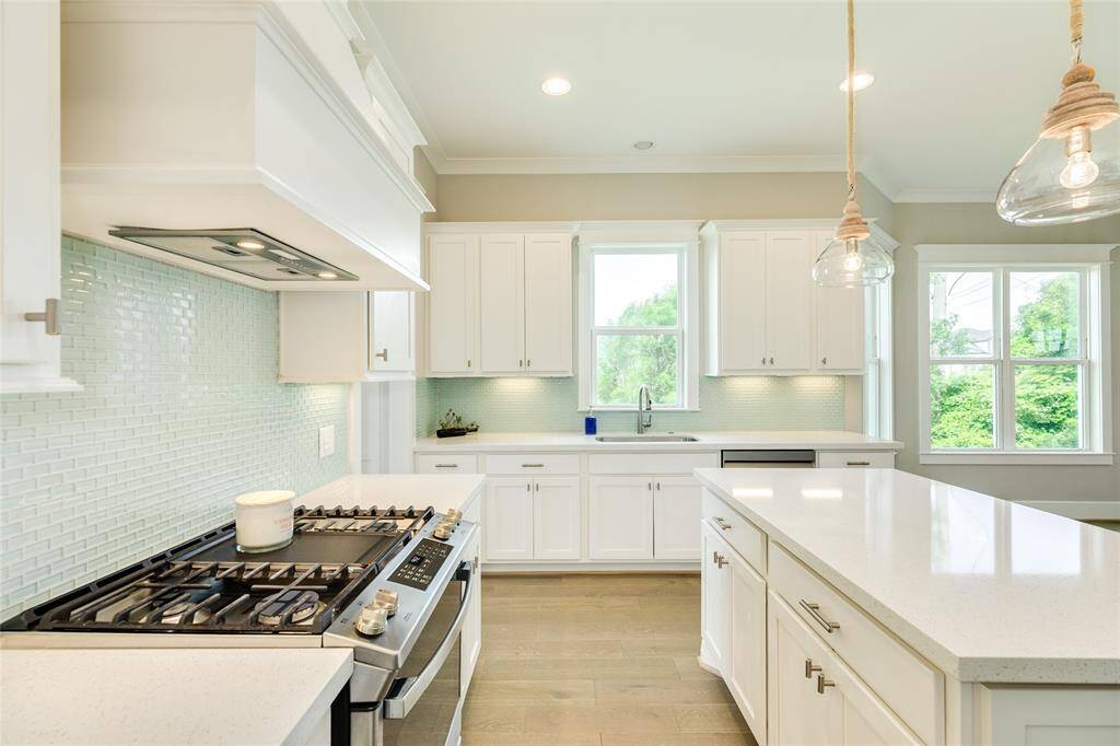 This view of the kitchen shows the abundance of counter space.