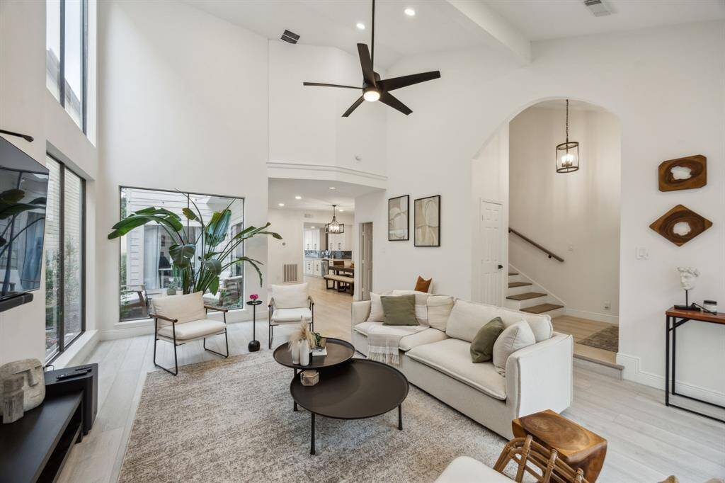 Another perspective of the main living space with view towards the outdoor space.
