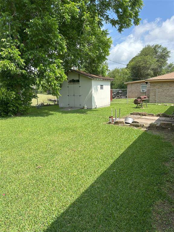 Backyard with storage shed