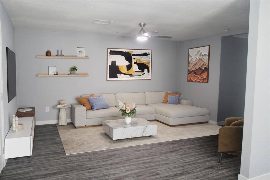 Virtually staged living area. - The next photo is the same room.