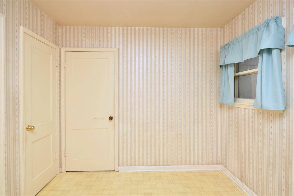 The door to the left is a walk-in pantry. The door straight ahead is a bedroom.