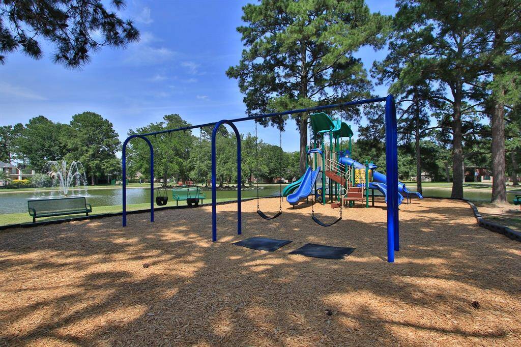Great playground at the park with the pond.