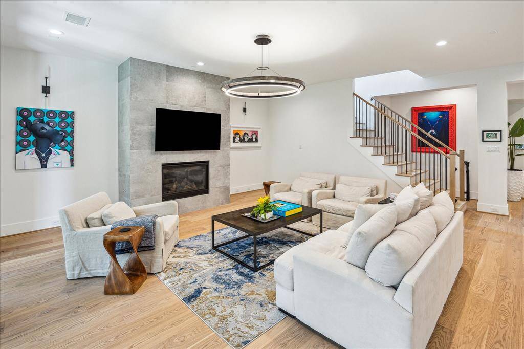 Living room - accent wall with gas fireplace.