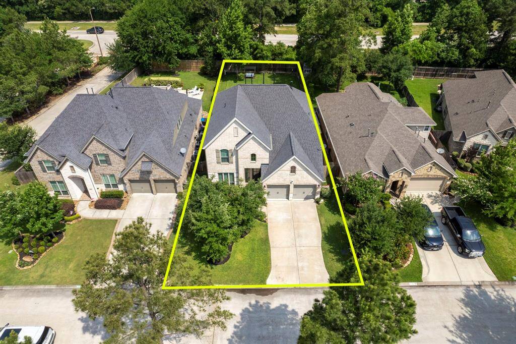 Aerial view of the front of the home.