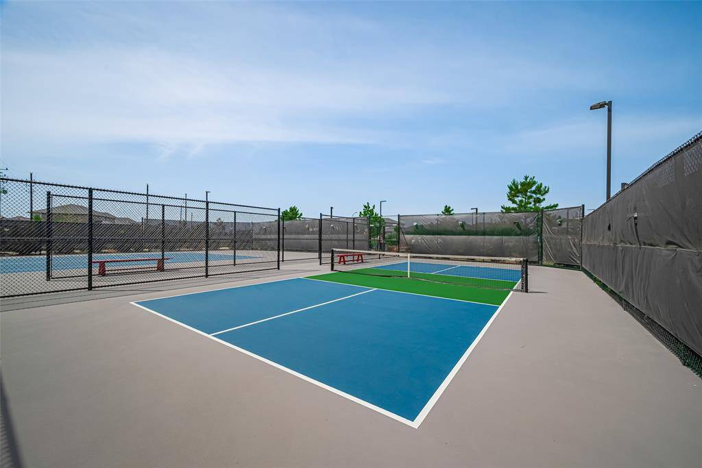Two pickleball courts and one full size tennis court.