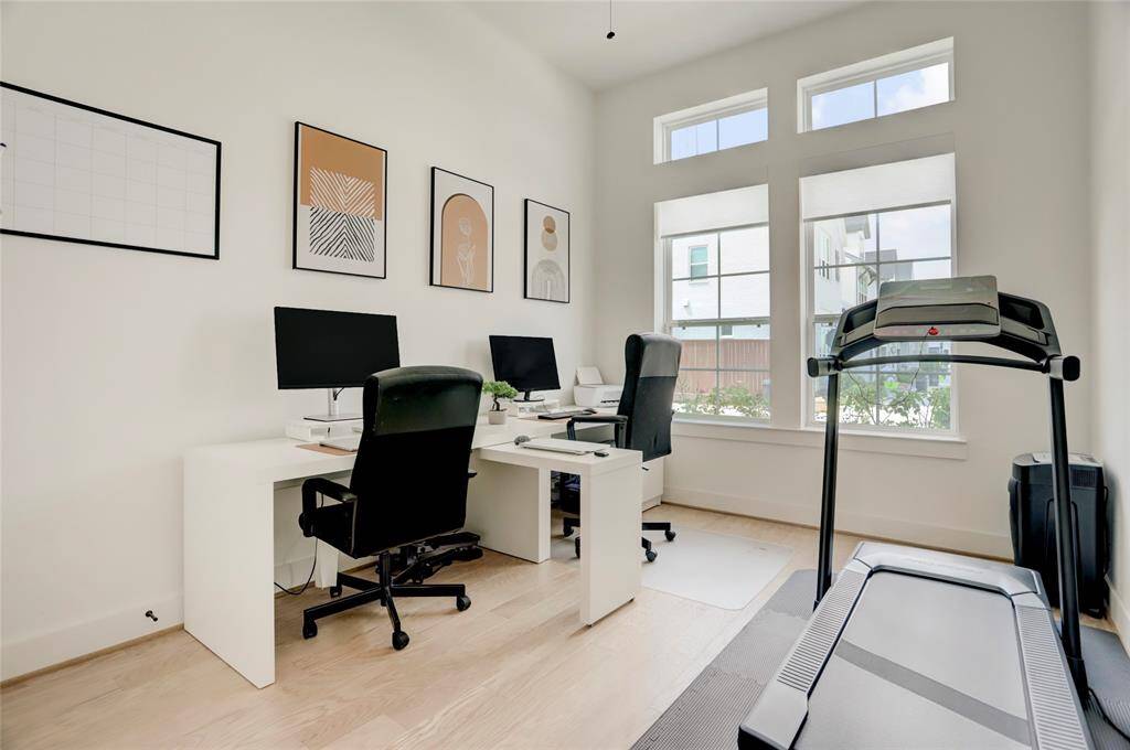 Overlooking the front of the home sits the first-floor study. The room is spacious and does have a closet (not included in the bedroom count).