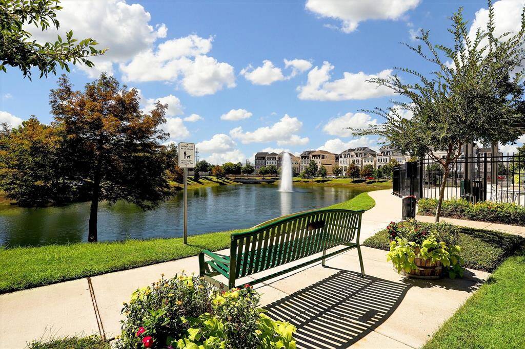 A shot of the trails and seating areas around the gated community.