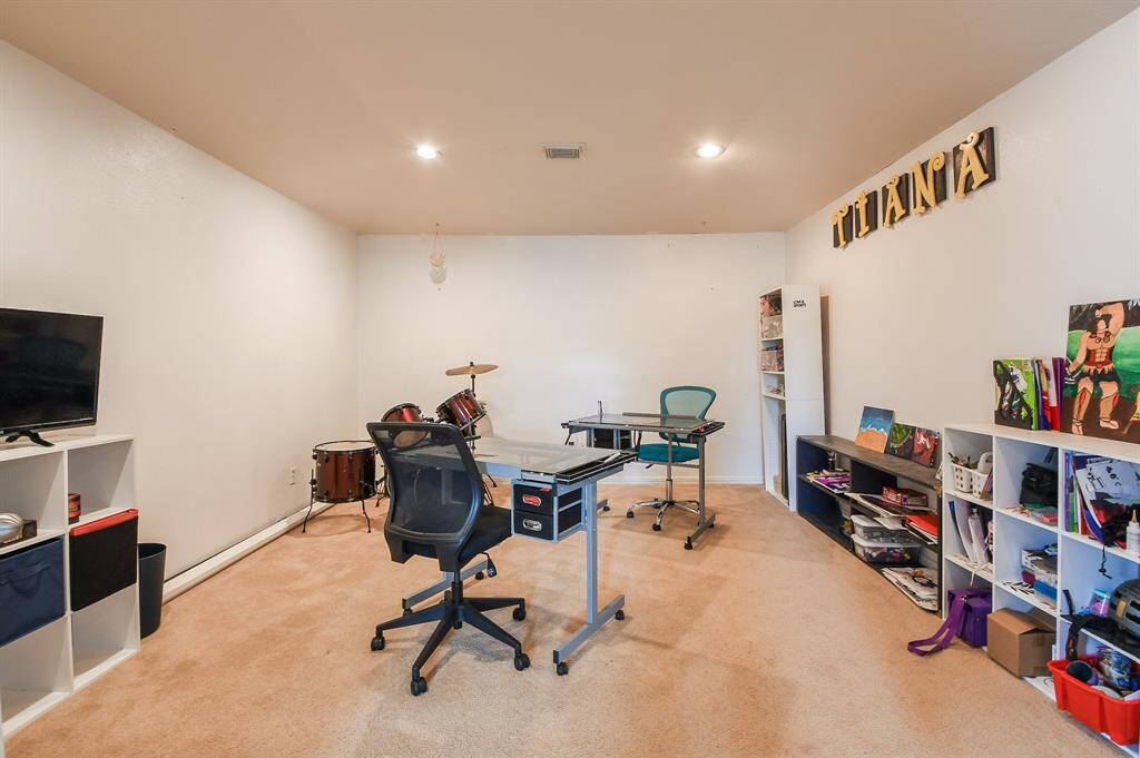 oversized game room with custom painting.