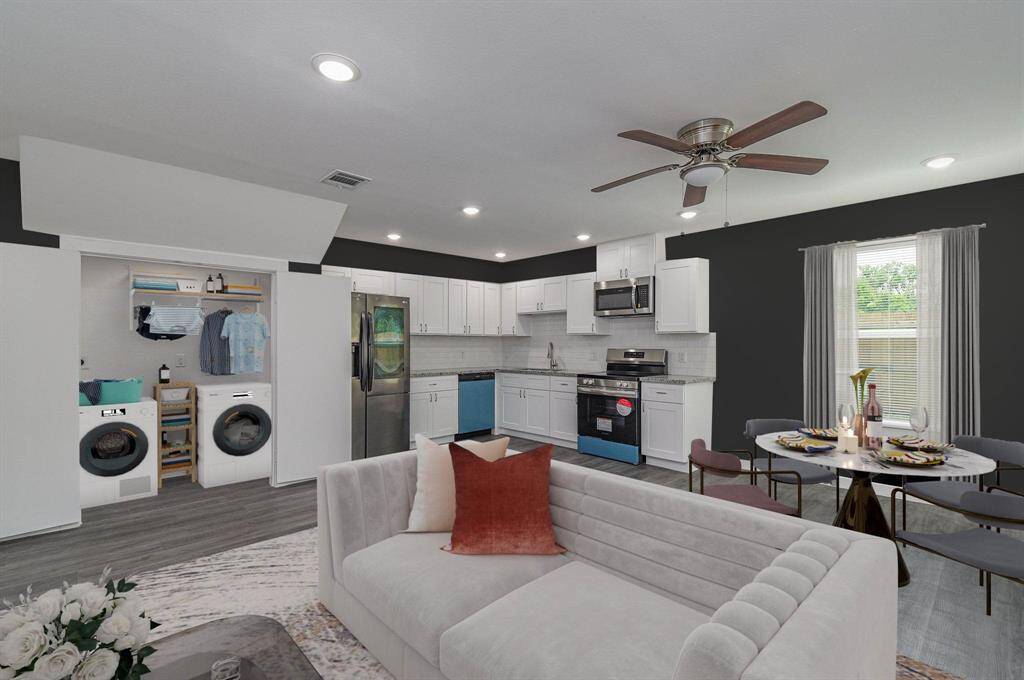 Virtually staged living room, dining room, laundry room . Appliances to be installed prior to move in except laundry