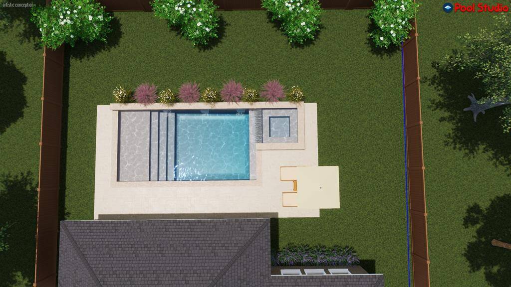 VIRTUAL POOL RENDERINGS FOR ILLUSTRATIVE PURPOSES ONLY:  Future pool would still leave plenty of room for kids to play, pets to run safely and gardens to grow!